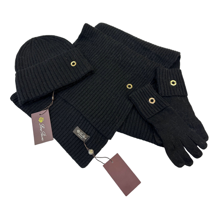Loro Piana Ring Detail Hat Scarf and Gloves Set — #426